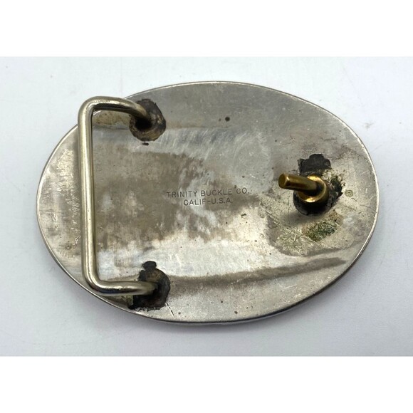 Trinity Buckle Co Soaring Eagle Western Belt Buckle Turquoise Inlay Silver Plate - Picture 4 of 9